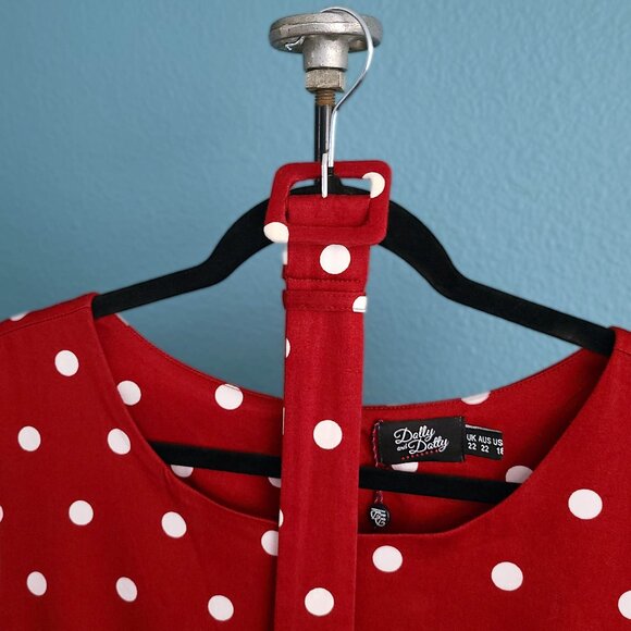 DOLLY & DOTTY “Annie” 50's Polka Dot Dress ~ Burgundy/White. Size US 18 NWOT - Picture 4 of 14